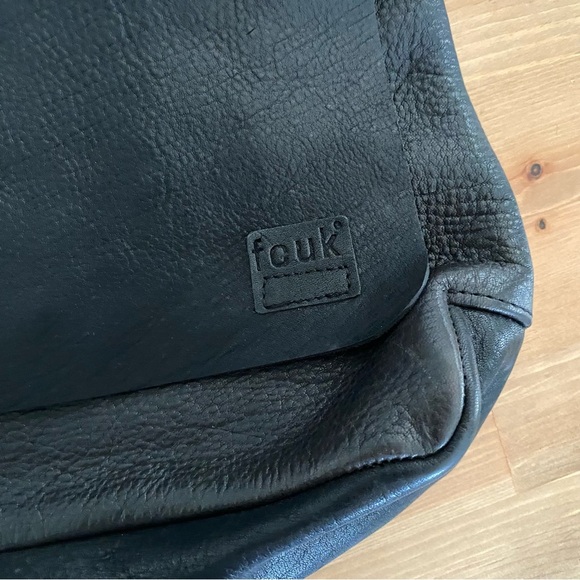 French Connection Black Leather Messenger Bag Adjustable Strap Unisex - Picture 2 of 15